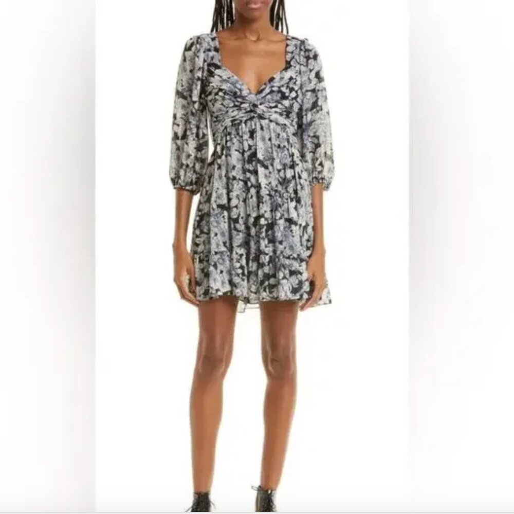 NWT CINQ À SEPT 'Harlie' Floral-Print Tiered Balloon Sleeve Mini-Dress